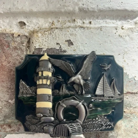 Vintage 1989 Siskiyou Buckle Co Inc Green Enamel and Pewter Nautical Belt Buckle - Picture 9 of 9